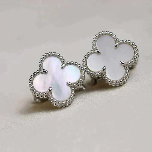 CLOVER MEDIUM 1 MOTIFS WHITE MOP EARRINGS SILVER