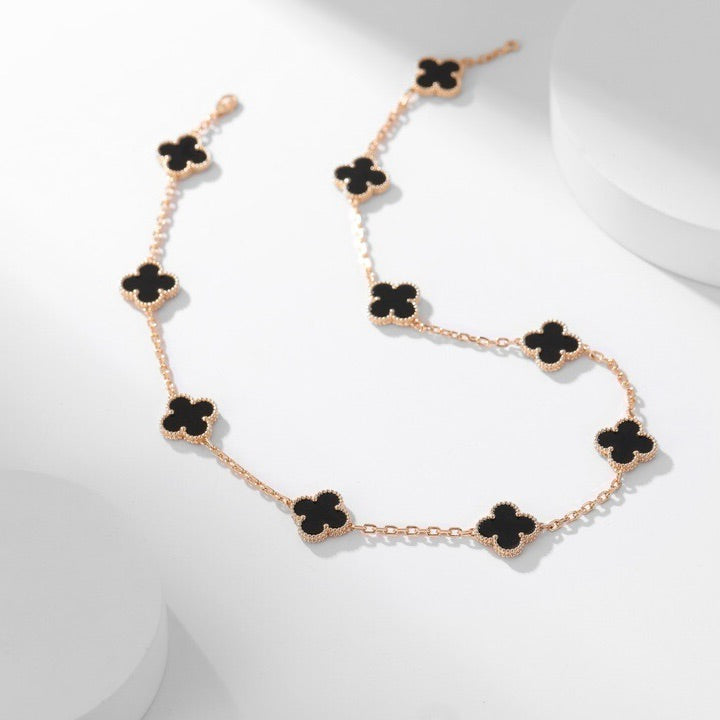CLOVER 10 MOTIFS ONYX NECKLACE