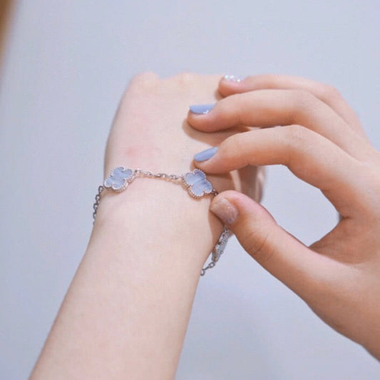 CLOVER 5 MOTIF PURPLE CHALCEDONY BRACELET SILVER