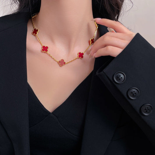 CLOVER 10 MOTIFS CARNELIAN NECKLACE