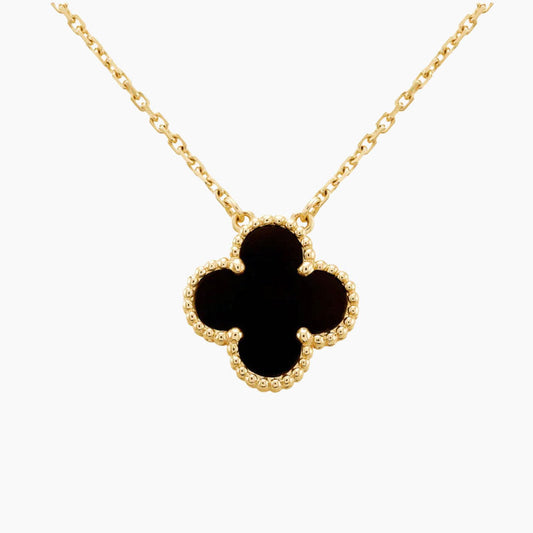 CLOVER 15MM BLACK ONYX SINGLE FLOWER NECKLACE