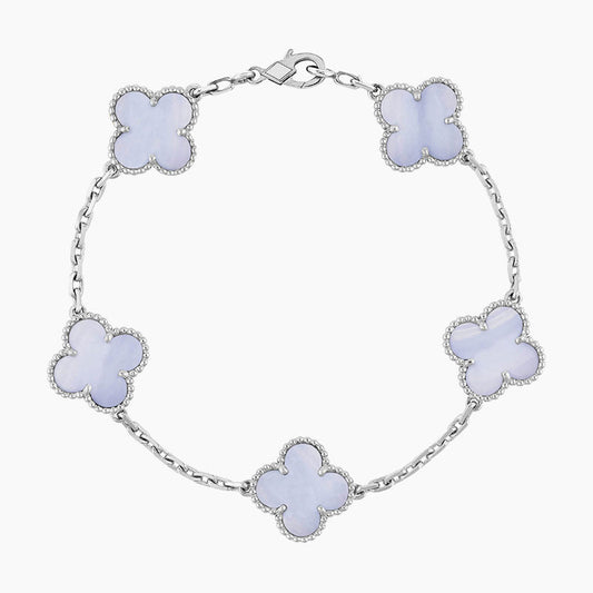 CLOVER  5 MOTIF PURPLE CHALCEDONY BRACELET SILVER