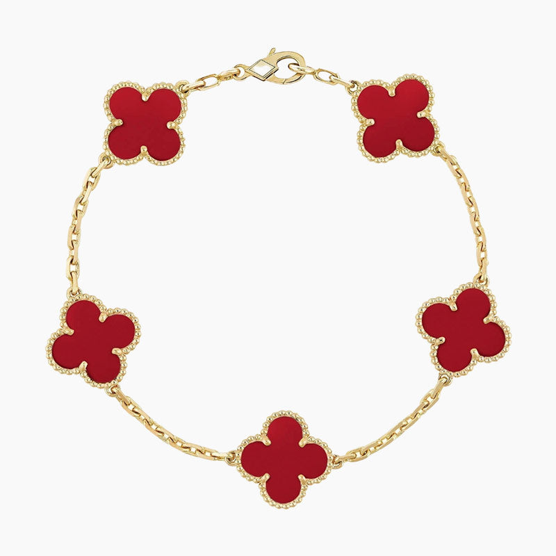 Pulsera de trébol de 5 motivos con ágata roja