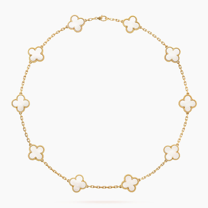 Collar de trébol de 10 motivos con nácar blanco