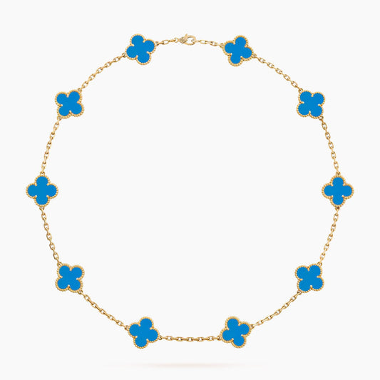 CLOVER 10 MOTIFS BLUE AGATE NECKLACE