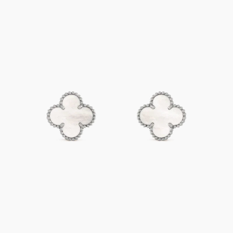 CLOVER MEDIUM 1 MOTIFS  WHITE MOP EARRINGS SILVER