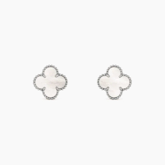 CLOVER MEDIUM 1 MOTIFS  WHITE MOP EARRINGS SILVER