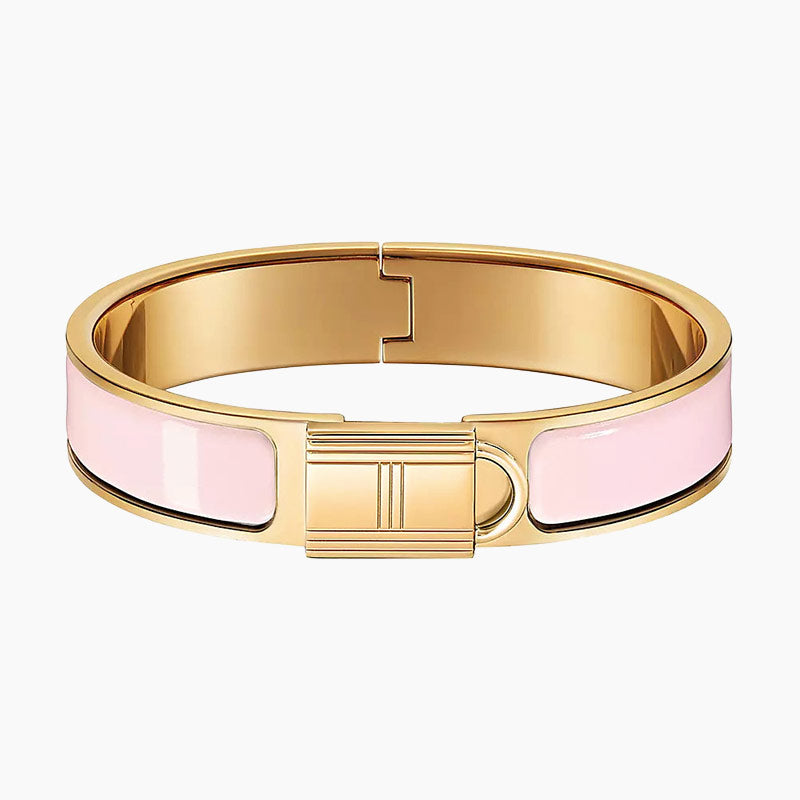 Pulsera rosa con candado en oro rosa